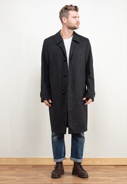 Vintage 80's Men Grey Wool Coat