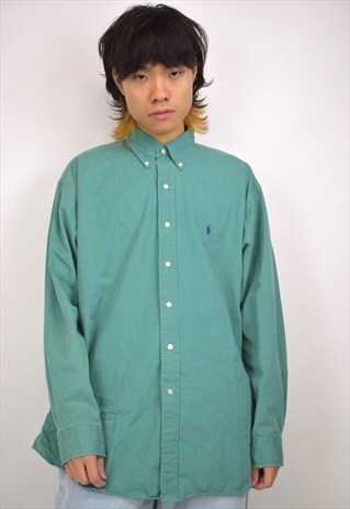 VINTAGE 90S RALPH LAUREN TURQUOISE GREEN BUTTON UP SHIRT