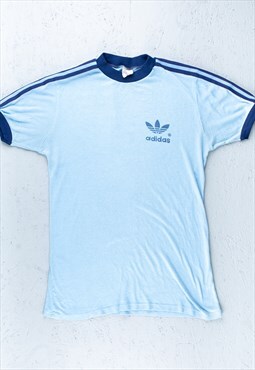 70s Adidas Blue Minimal Trefoil Logo T-Shirt - B2916