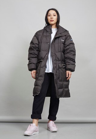 VINTAGE 90'S ADIDAS DARK GREY OVERSIZED MAXI PUFFER COAT