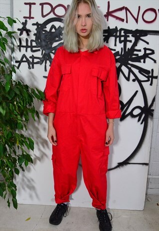 VINTAGE WORKWEAR JUMPSUIT IN RED