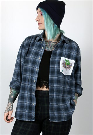 LAND BEFORE TIME DUCKIE CARTOON REWORKED VINTAGE PLAID SHIRT