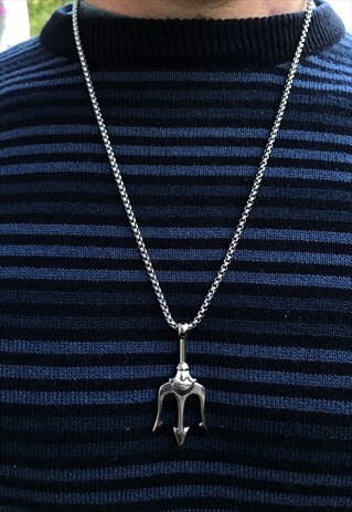TRIDENT PENDANT NECKLACE CHAIN- SILVER