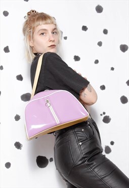 90s grunge y2k goth lilac beige patent o-ring shoulder bag