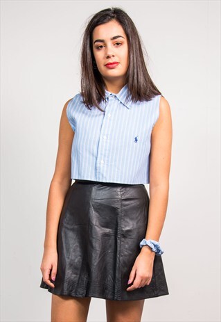 RALPH LAUREN BLUE STRIPED CROPPED SLEEVELESS SHIRT