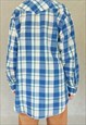 VINTAGE WRANGLER BLUE MENS SHIRT, 90S MENS BLUE WHITE PLAID 