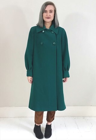 VINTAGE 70'S GREEN PURE NEW WOOL DOUBLE BREASTED COAT