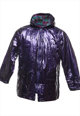 Vintage Purple Hooded Shiny PVC Raincoat - M