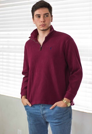 VINTAGE POLO RALPH LAUREN 1/4 ZIP JUMPER LOGO 90S L 17.9
