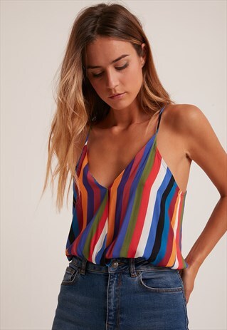 SUBDUED STRIPED V-NECK TOP
