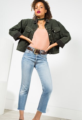 VINTAGE 80S REWORKED FRAYED HEM 501 JEANS MID WASH / 0054
