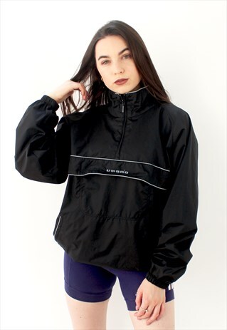 90'S RETRO BLACK FESTIVAL 1/4 ZIP TRACK JACKET