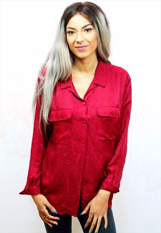 1990S VINTAGE RED PAISLEY PRINT SILKY BLOUSE