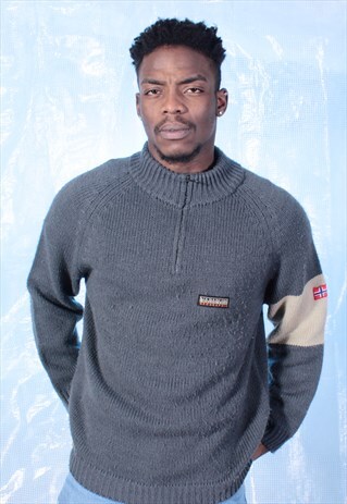 VINTAGE NAPAPIJRI GREY AND BEIGE KNITTED JUMPER
