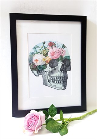 VALENTINES A5 GARDEN FLORAL SKULL ART PRINT