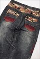 VINTAGE AUTHENTIC JAPANESE EMBROIDERED DENIM JEANS IN GREY
