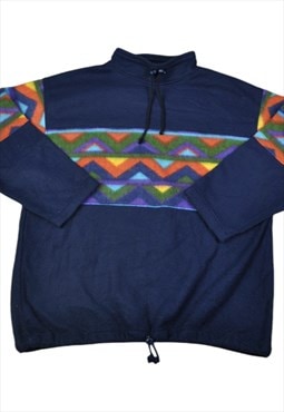 Vintage Fleece High Neck Retro Pattern Navy Medium