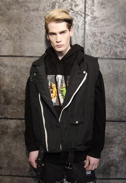 Biker vest sleeveless rocker gilet Y2K padded jacket black