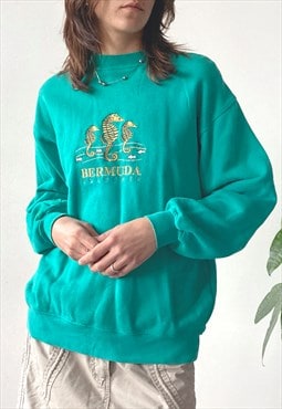 Vintage 90s Turquoise Oversize Baggy Cute Graphic Sweatshirt
