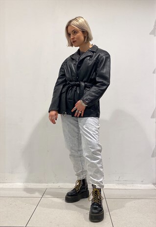 BELTED BLACK LEATHER JACKET