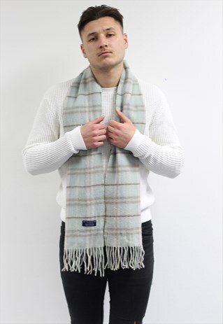 VINTAGE CASHMERE CHECKED SCARF ICE BLUE-AS208
