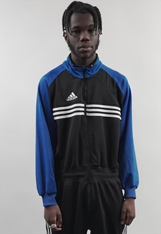 RARE VINTAGE 90'S ADIDAS STRIPE BLUE / BLACK TRACK JUMPSUIT