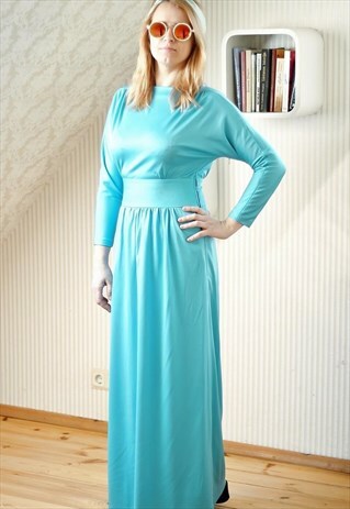 BLUE MAXI BELTED VINTAGE DRESS