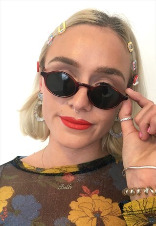 VINTAGE 90S RARE SLIM OVAL ROUND BROWN SUNGLASSES