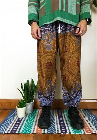 FAIRTRADE ORANGE MANDALA HIPPIE HAREMS / TROUSERS