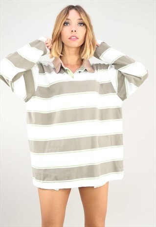 VINTAGE OVERSIZED LONG SLEEVE STRIPE RUGBY TOP T-SHIRT