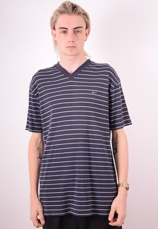 NIKE MENS VINTAGE T-SHIRT TOP XL NAVY BLUE STRIPES 90S