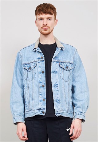 VINTAGE 90'S LEVI'S BEIGE COLLARED STONE-WASH DENIM JACKET