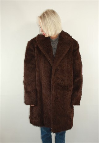 VINTAGE 80'S CLASSIC CHOCOLATE BROWN FAKE FUR