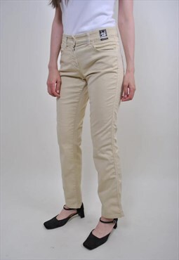 70s yellow flare jeans, vintage boho high waist skinny pants