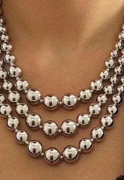 Trio Row Beaded Necklace In Silver 