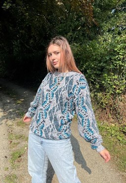 Vintage 80s Chunky Knitted Abstract Grandad USA made Jumper