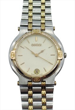 Vintage Gucci Watch 9000M, gold plated, silver color, Men