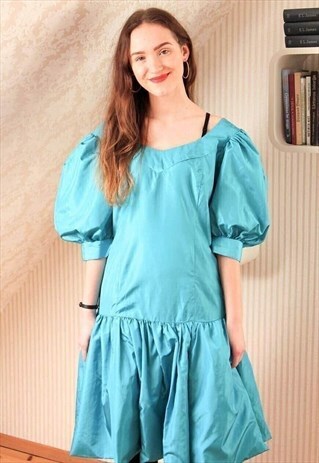 Handmade bright blue vintage prom dress