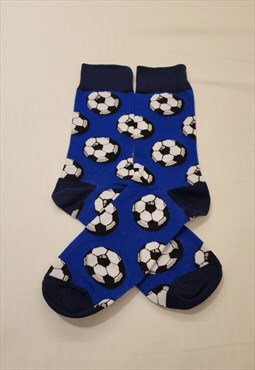 Soccer Pattern Cozy Socks in Blue color