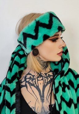 Fluffy striped headband luxury fleece head cover in green