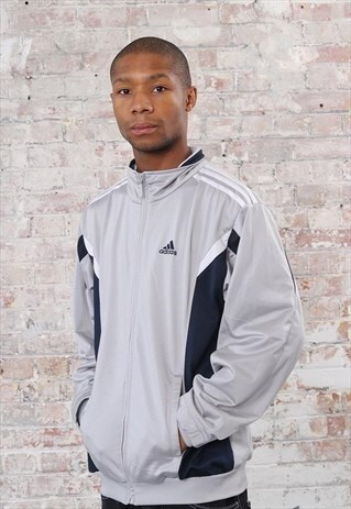 VINTAGE ADIDAS LOGO 3 STRIPE TRACK JACKET GREY
