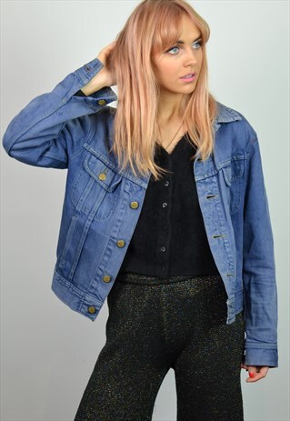 VINTAGE LEE 90S CUSTOMISED HAND PAINTED BLUE DENIM JACKET
