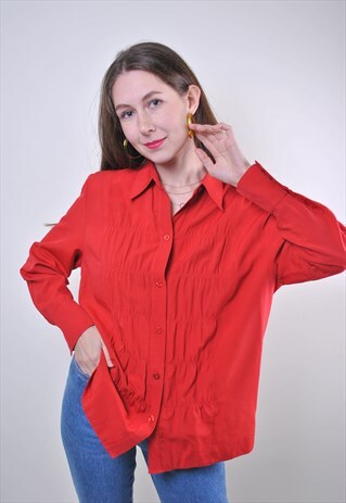 VINTAGE RED PLUS SIZE SECRETARY FORMAL BLOUSE