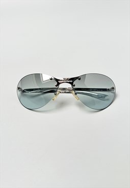 Christian Dior Sunglasses Aviator Rimless Logo Silver Blue