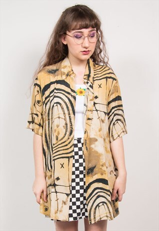 VINTAGE 90'S BROWN ABSTRACT PRINT SHIRT