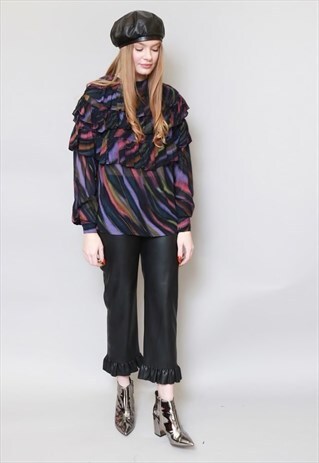 VINTAGE 1970'S MULTI COLOURED STRIPED RUFFLE BLOUSE