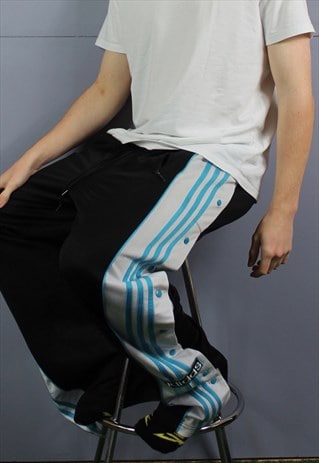 VINTAGE ADIDAS POPPER JOGGERS IN BLACK WITH EMBROIDERED SPEL