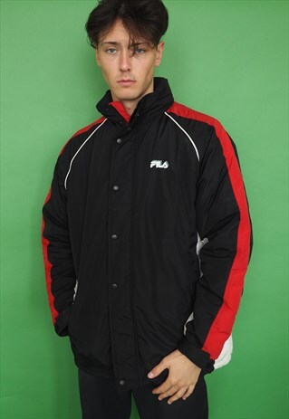 VINTAGE 90S FILA PADDED JACKET / COAT W DISTRESSED LOGOS