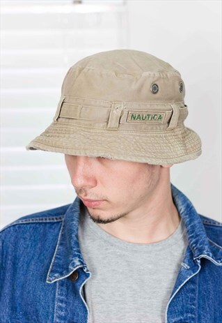 VINTAGE NAUTICA MILITARY BUCKET HAT LOGO 90S XL 4.3