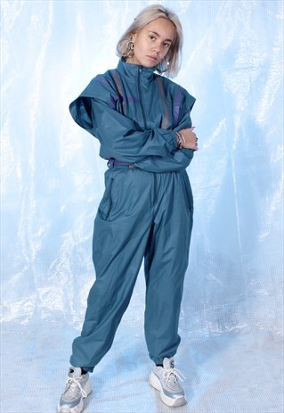 VINTAGE ADIDAS BLUE, PURPLE AND GREY RETRO JUMPSUIT